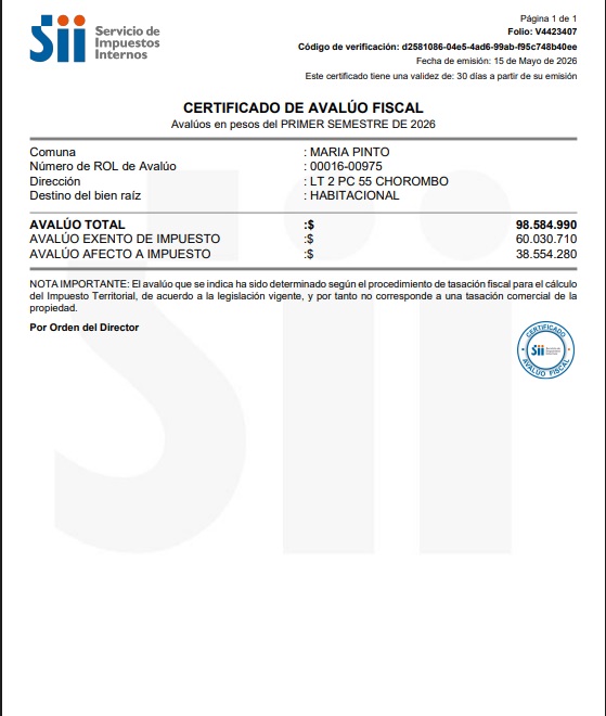 Certificado Avalúo Fiscal SII